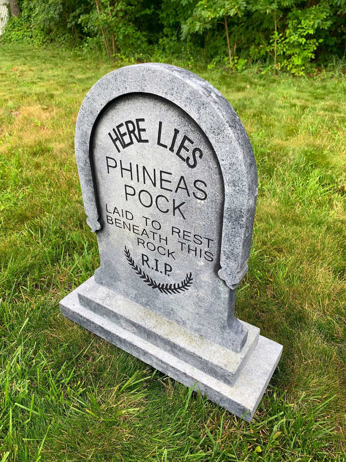 Phineas Pock Here Lies Laid to Rest Beneath This Rock Tombstone Prop