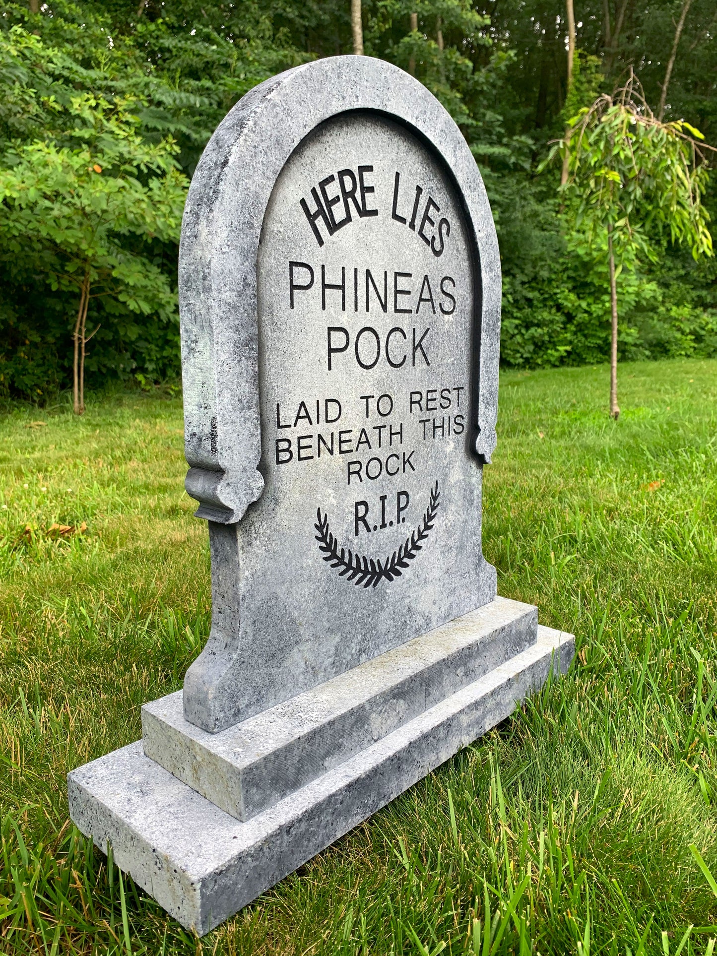 Phineas Pock Here Lies Laid to Rest Beneath This Rock Tombstone Prop