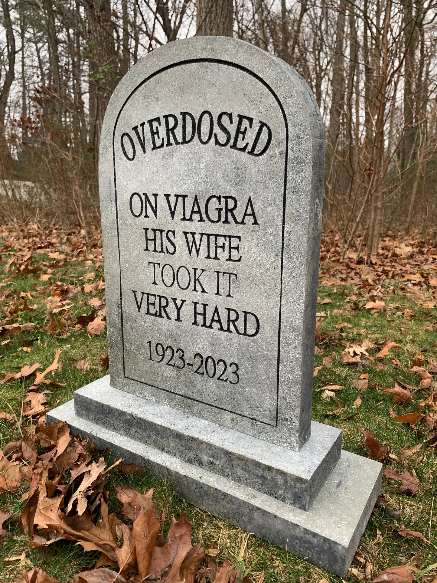 "Overdosed on Viagra" Funny Halloween Tombstone