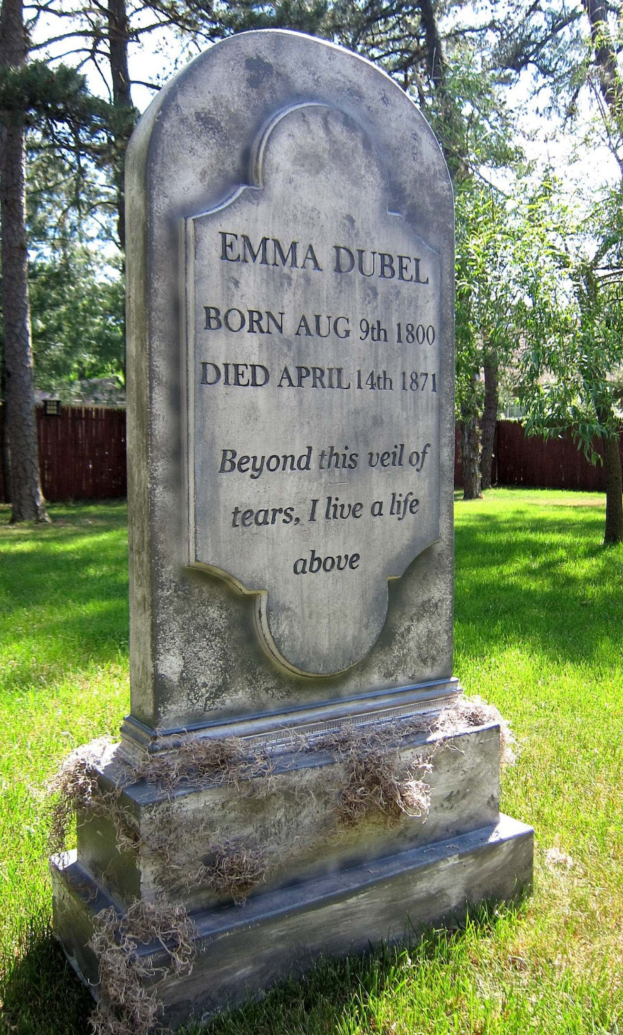 Emma Dubel Tombstone To Scale Cemetery Tombstone